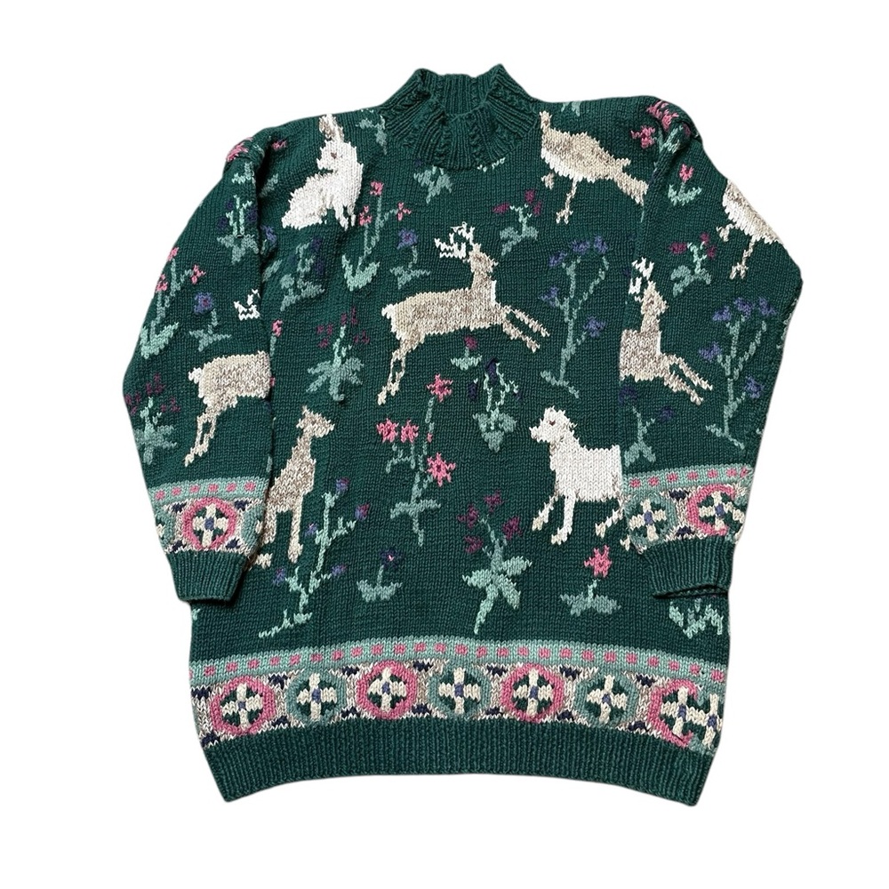 Vintage Paris Sport Club Hand Knit Sweater Green Size Large